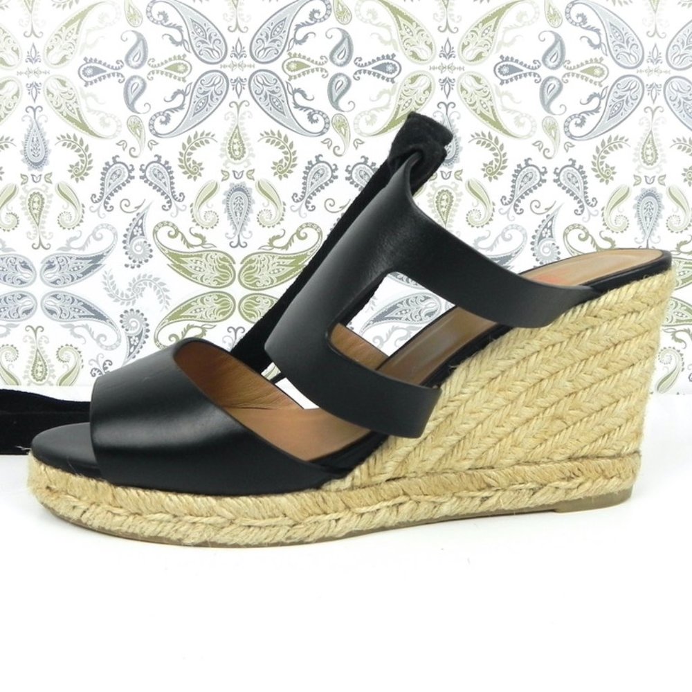 Casteñer Black Leather Espadrilles with Ankle Tie - Almost New